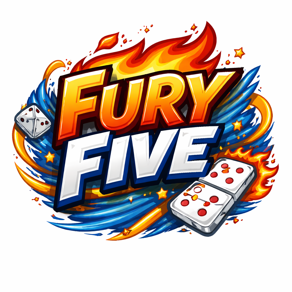 Fury Five official logo featuring flame and blue swoosh artwork with dominoes